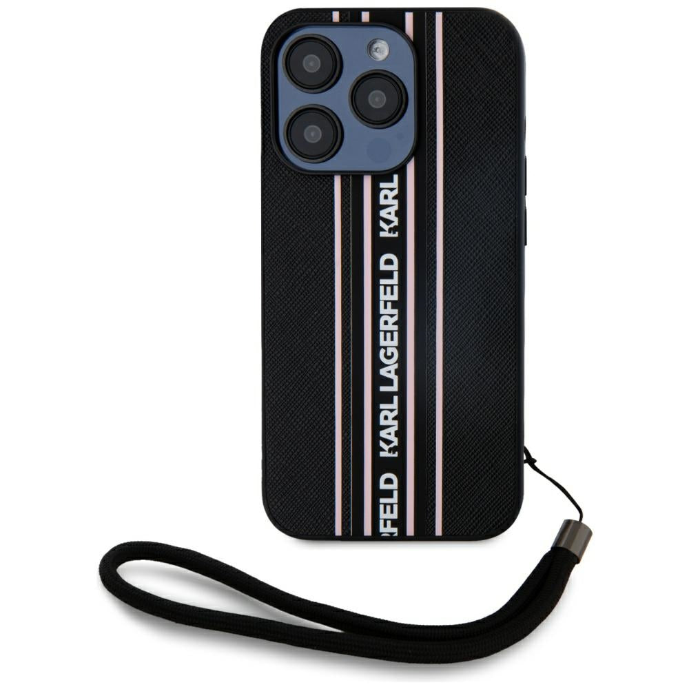 Futrola za Apple iPhone 15 Pro, Karl Lagerfeld, Saffiano Athleisure Stripes with Strap, Roze