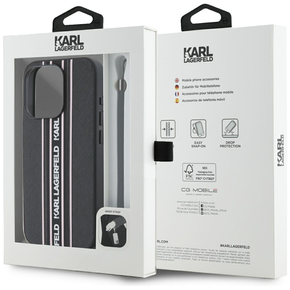 Futrola za Apple iPhone 15 Pro, Karl Lagerfeld, Saffiano Athleisure Stripes with Strap, Roze