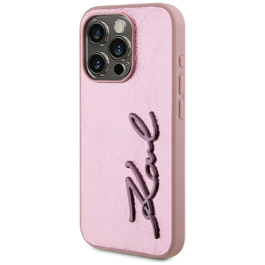 Futrola za Apple iPhone 15 Pro, Karl Lagerfeld, Metal Signature, Roze