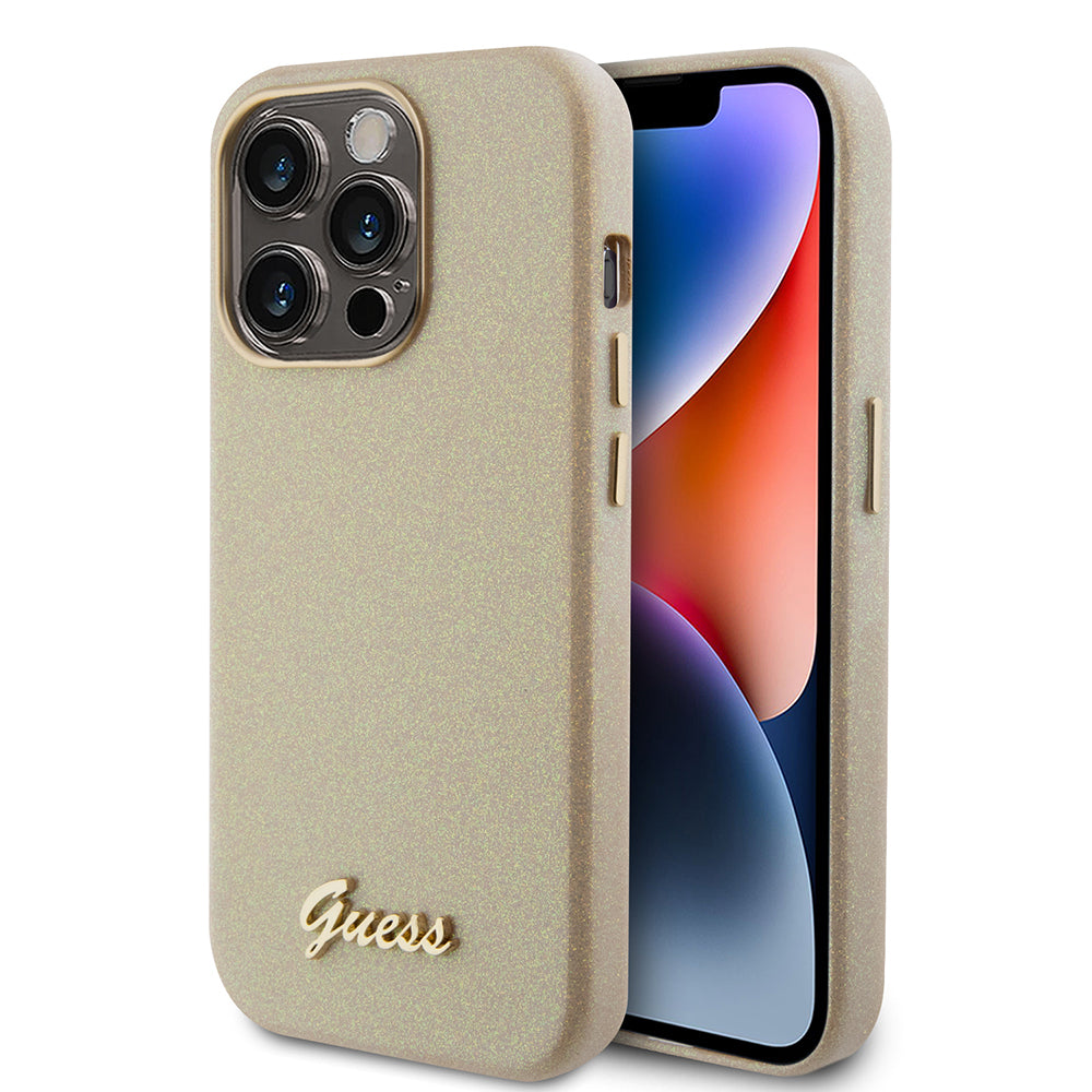 Futrola za Apple iPhone 15 Pro Max, Guess, Glitter Glossy Script, Bež