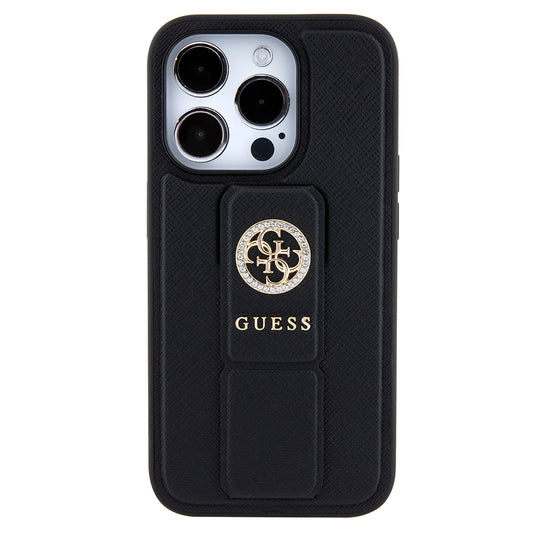 Futrola za Apple iPhone 15 Pro Max, Guess, Grip Stand 4G Saffiano Strass, Crna