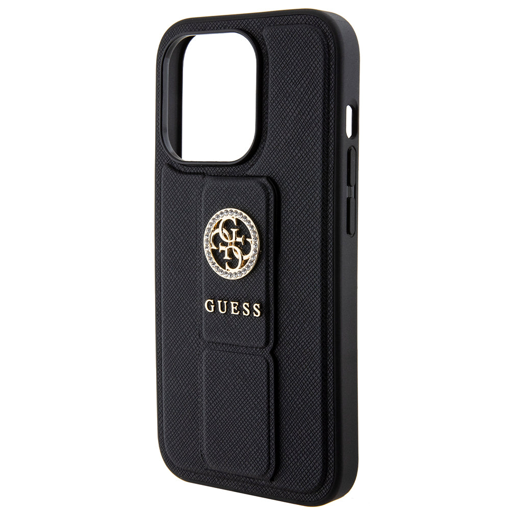 Futrola za Apple iPhone 15 Pro Max, Guess, Grip Stand 4G Saffiano Strass, Crna