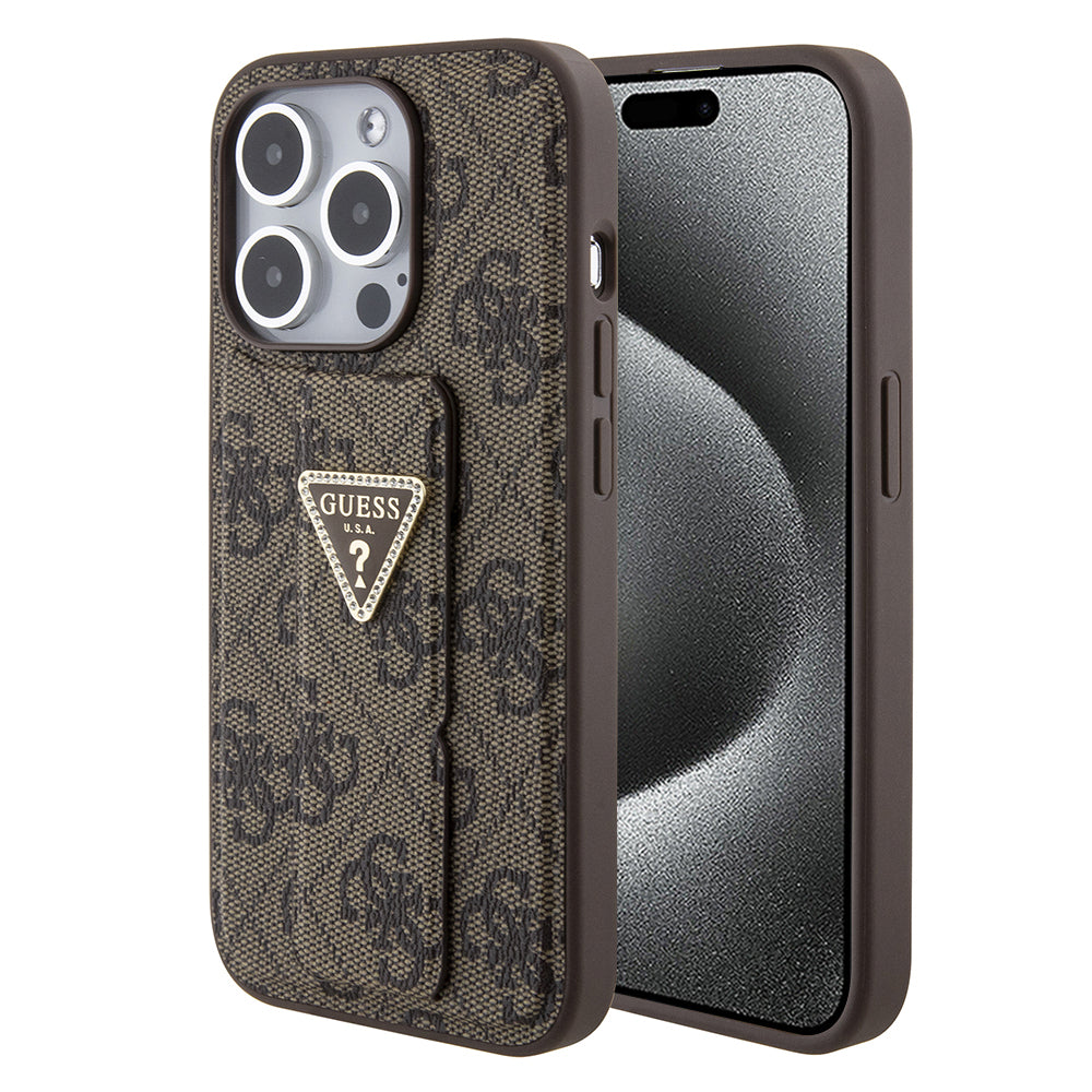 Futrola za Apple iPhone 15 Pro Max, Guess, Grip Stand 4G Triangle Strass, Braon