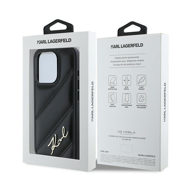 Futrola za Apple iPhone 15 Pro Max, Karl Lagerfeld, Diagonal Quilted Script, Crna