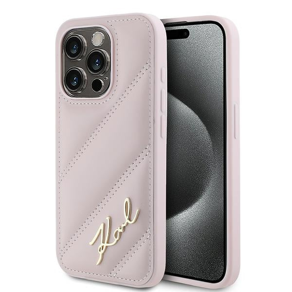 Futrola za Apple iPhone 15 Pro Max, Karl Lagerfeld, Diagonal Quilted Script, Roze