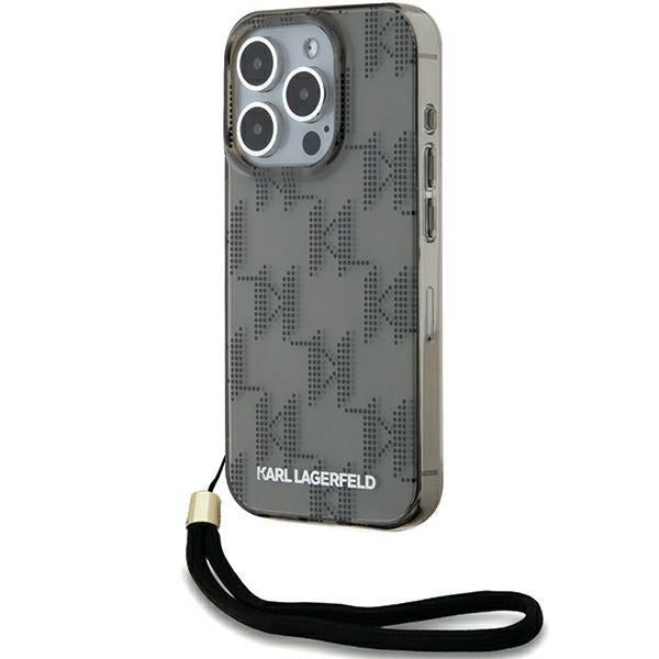 Futrola za Apple iPhone 15 Pro Max, Karl Lagerfeld, IML Luxury Monogram KL Pattern with Strap, Crna