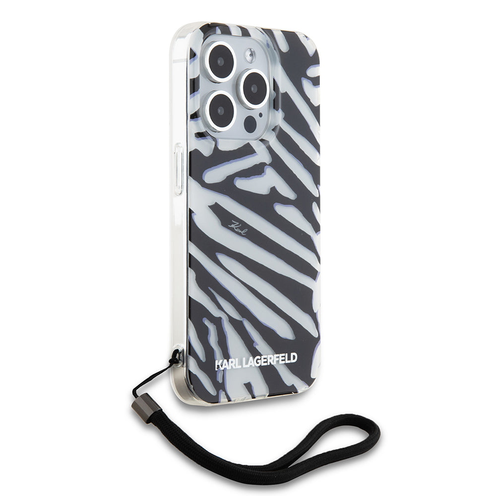 Futrola za Apple iPhone 15 Pro Max, Karl Lagerfeld, IML Luxury Zebra Pattern with Strap, Crna