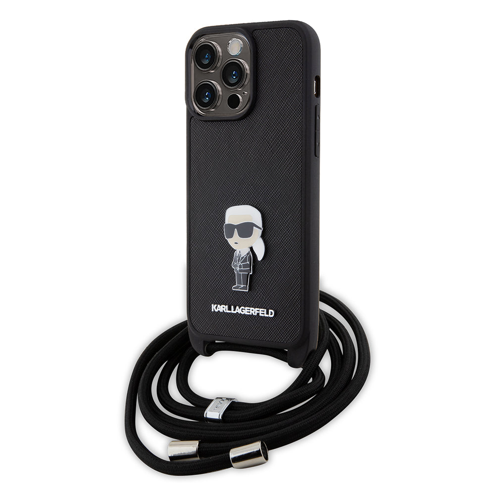 Futrola za Apple iPhone 15 Pro Max, Karl Lagerfeld, Saffiano Crossbody Monogram Metal Pin Karl, Crna