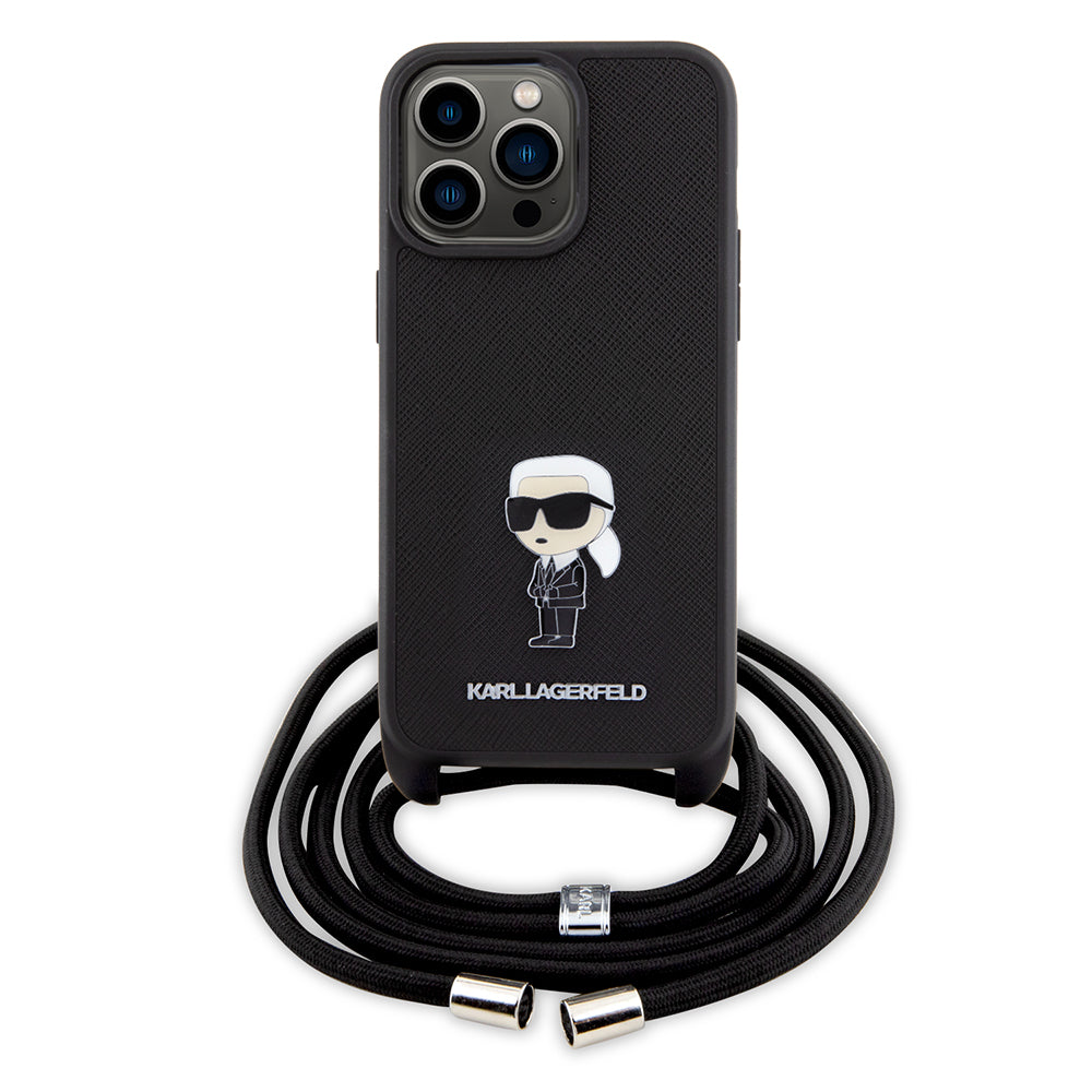 Futrola za Apple iPhone 15 Pro Max, Karl Lagerfeld, Saffiano Crossbody Monogram Metal Pin Karl, Crna