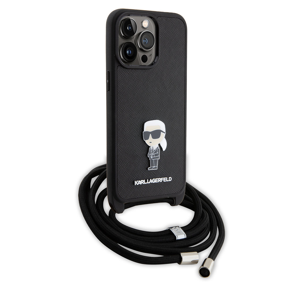 Futrola za Apple iPhone 15 Pro Max, Karl Lagerfeld, Saffiano Crossbody Monogram Metal Pin Karl, Crna