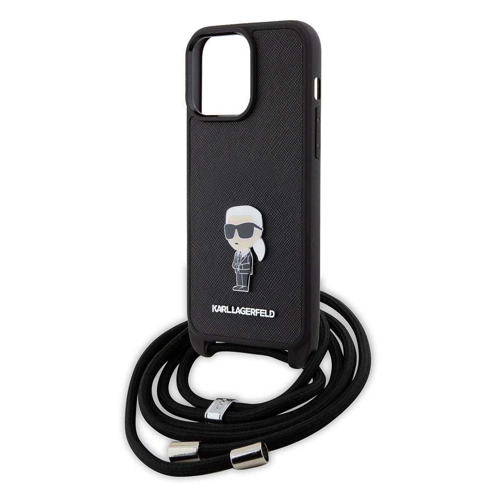 Futrola za Apple iPhone 15 Pro Max, Karl Lagerfeld, Saffiano Crossbody Monogram Metal Pin Karl, Crna