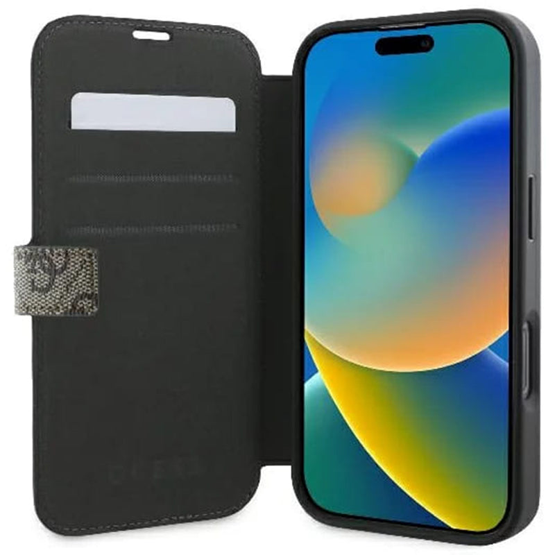 Futrola za Apple iPhone 16, Guess, 4G Book, Braon