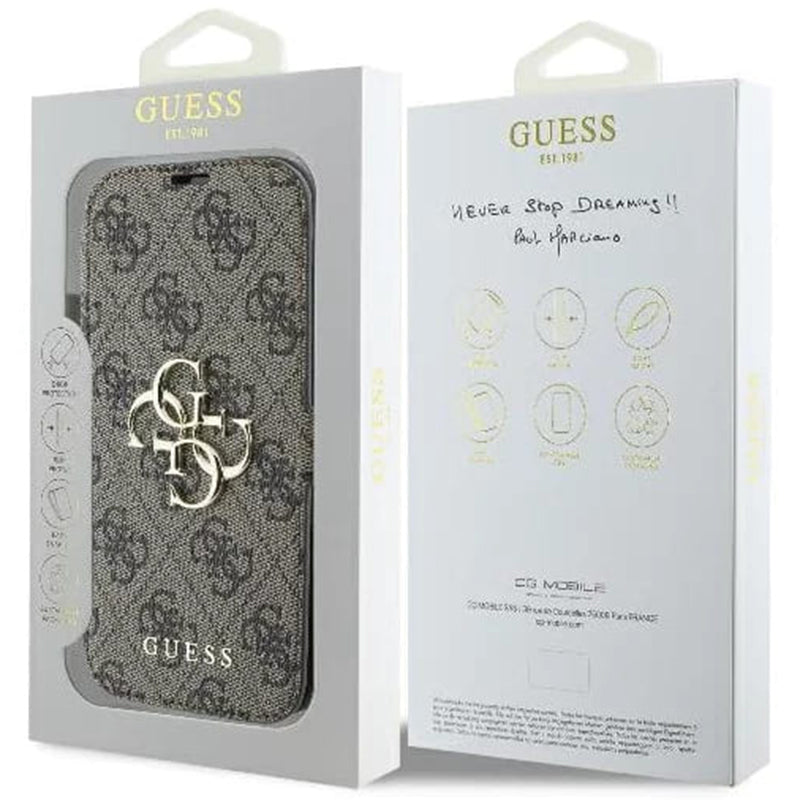 Futrola za Apple iPhone 16, Guess, 4G Book, Braon