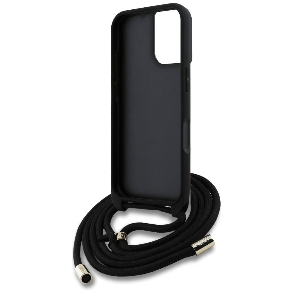 Futrola za Apple iPhone 16, Guess, 4G CBDY Big Logo with Cord Strap, Braon