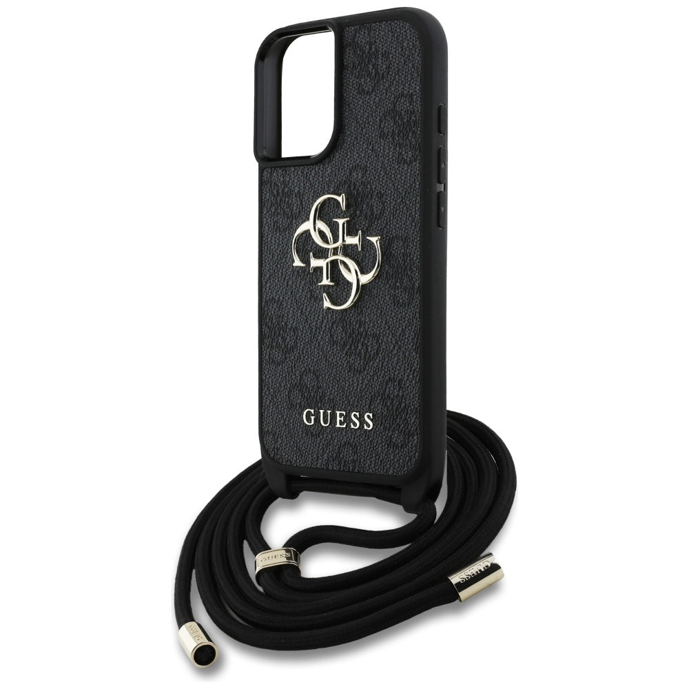 Futrola za Apple iPhone 16, Guess, 4G CBDY Big Logo with Cord Strap, Crna