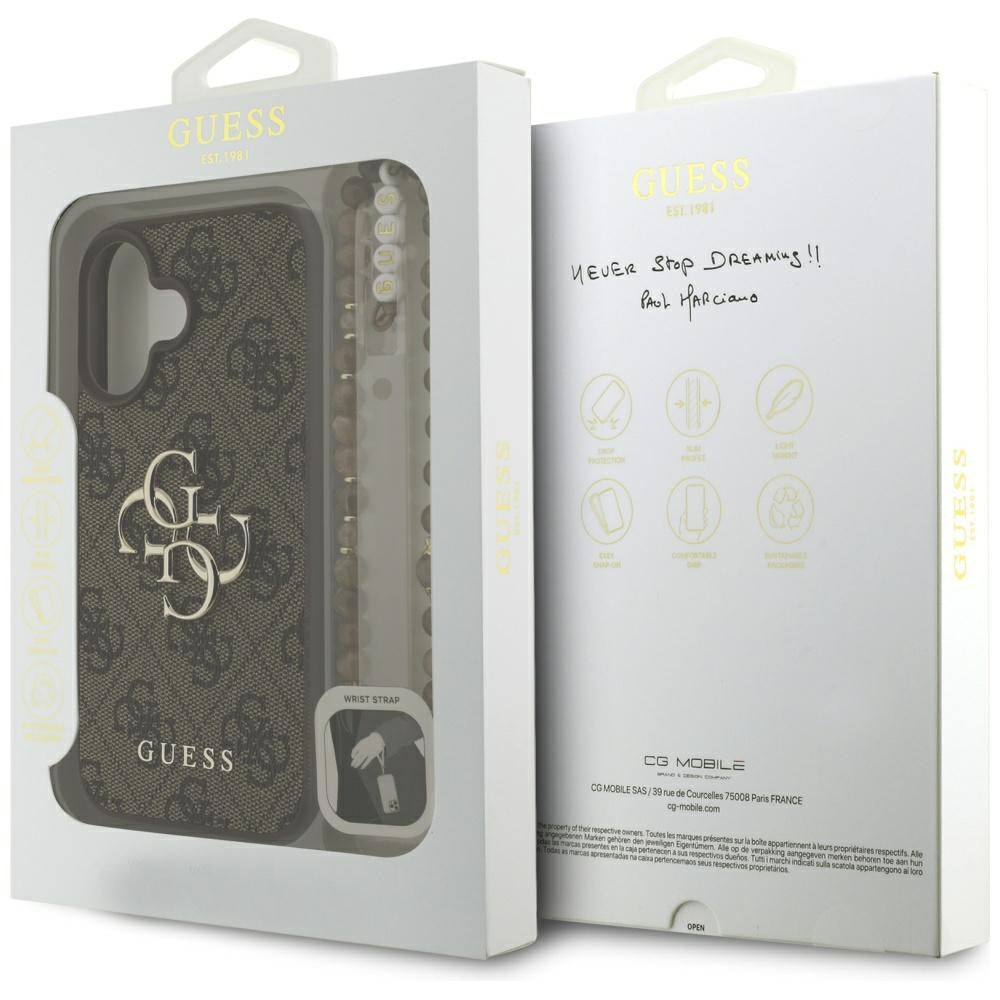 Futrola za Apple iPhone 16, Guess, 4G Classic Logo with Strap, Braon