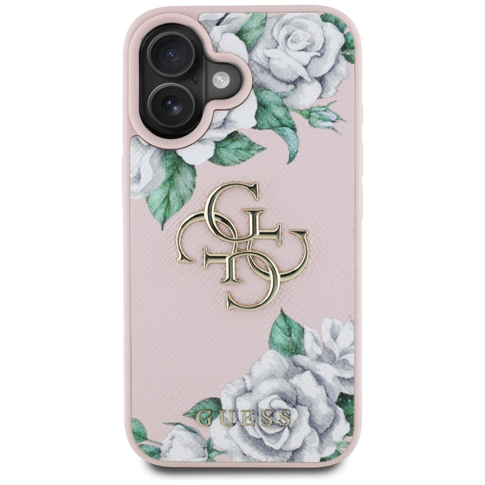 Futrola za Apple iPhone 16, Guess, 4G Grained Roses Big Logo, Roze
