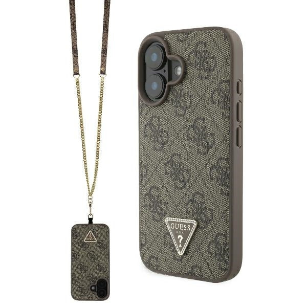 Futrola za Apple iPhone 16, Guess, Crossbody 4G Triangle Strass, Braon