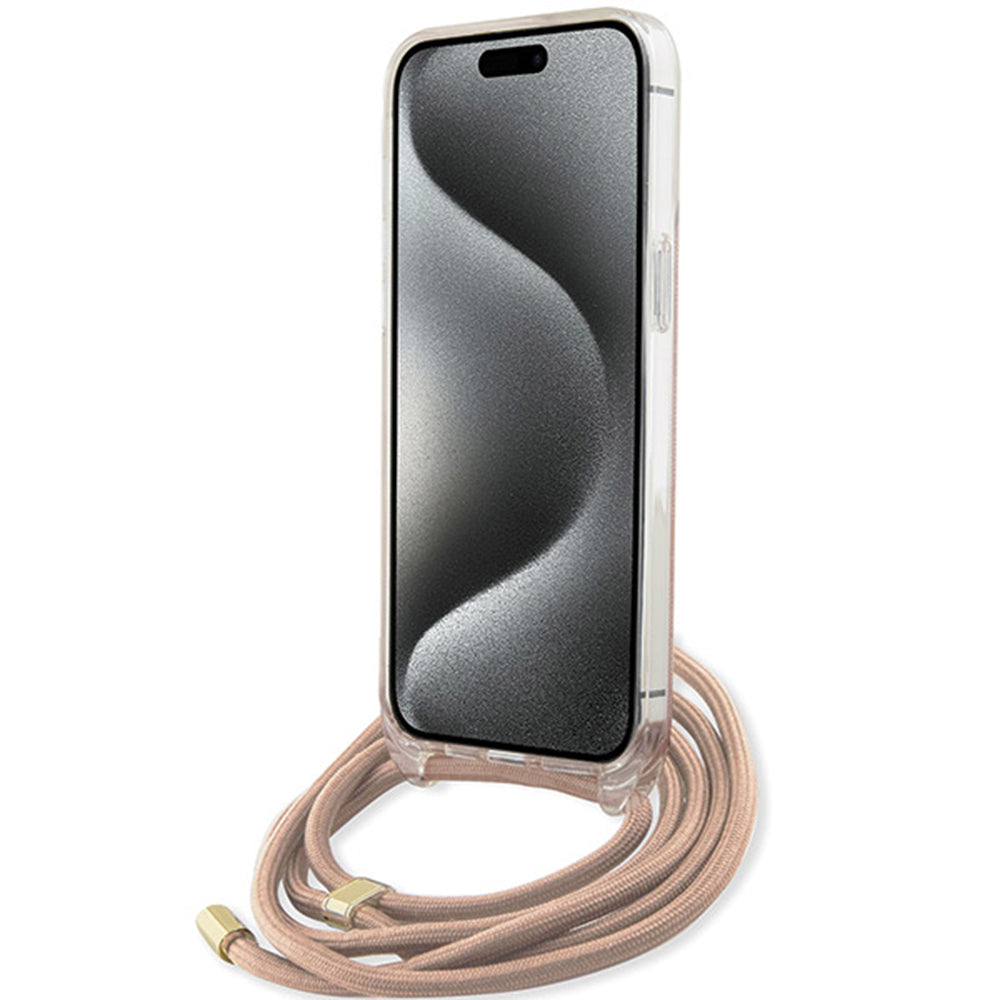 Futrola za Apple iPhone 16, Guess, Crossbody Cord 4G Print, Roze