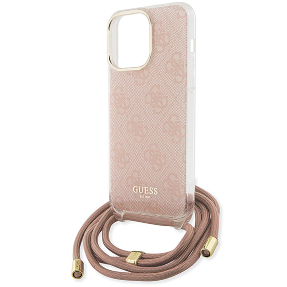 Futrola za Apple iPhone 16, Guess, Crossbody Cord 4G Print, Roze