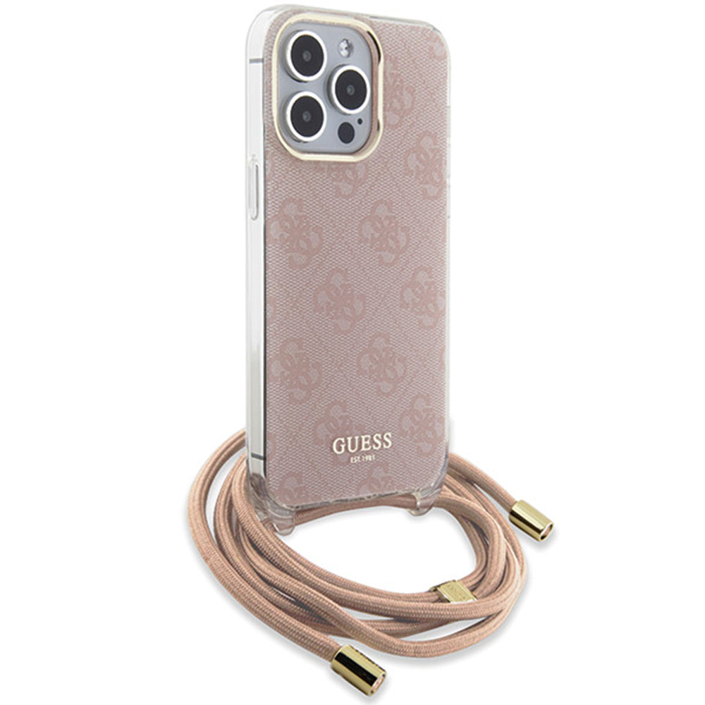 Futrola za Apple iPhone 16, Guess, Crossbody Cord 4G Print, Roze