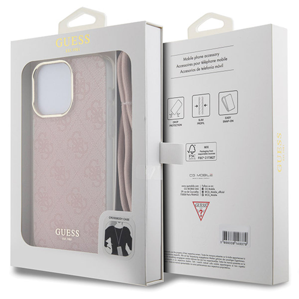 Futrola za Apple iPhone 16, Guess, Crossbody Cord 4G Print, Roze