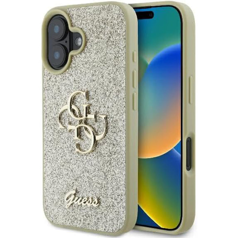 Futrola za Apple iPhone 16, Guess, Fixed Glitter Big 4G, Zlatna
