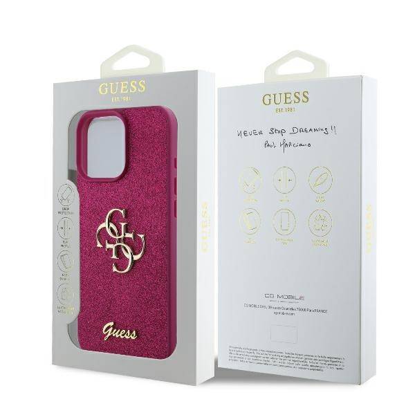 Futrola za Apple iPhone 16, Guess, Fixed Glitter Big 4G, Ljubičasta