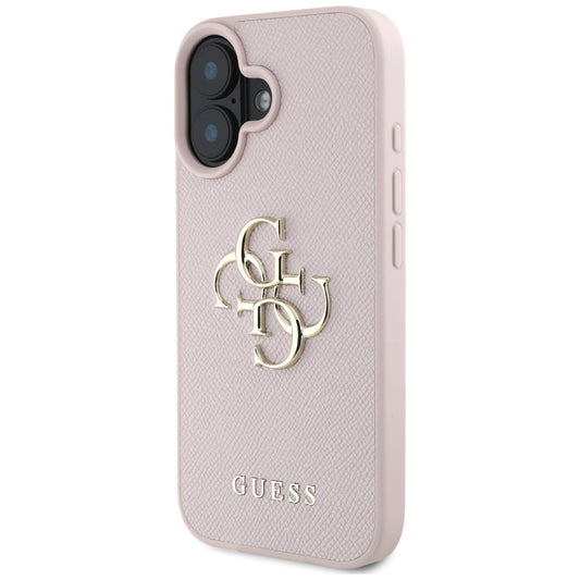 Futrola za Apple iPhone 16, Guess, Grained Big 4G Logo Small Classic Logo, Roze.