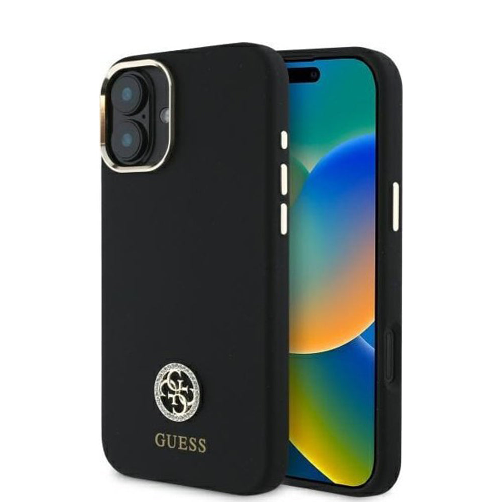Futrola za Apple iPhone 16, Guess, Logo Strass 4G, Crna