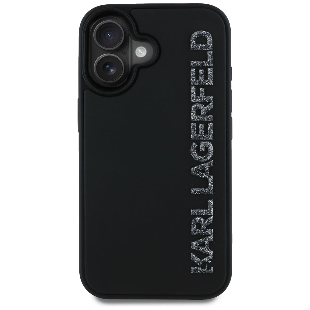 Futrola za Apple iPhone 16, Karl Lagerfeld, 3D Rubber Elongated Gliiter Logo, Crna