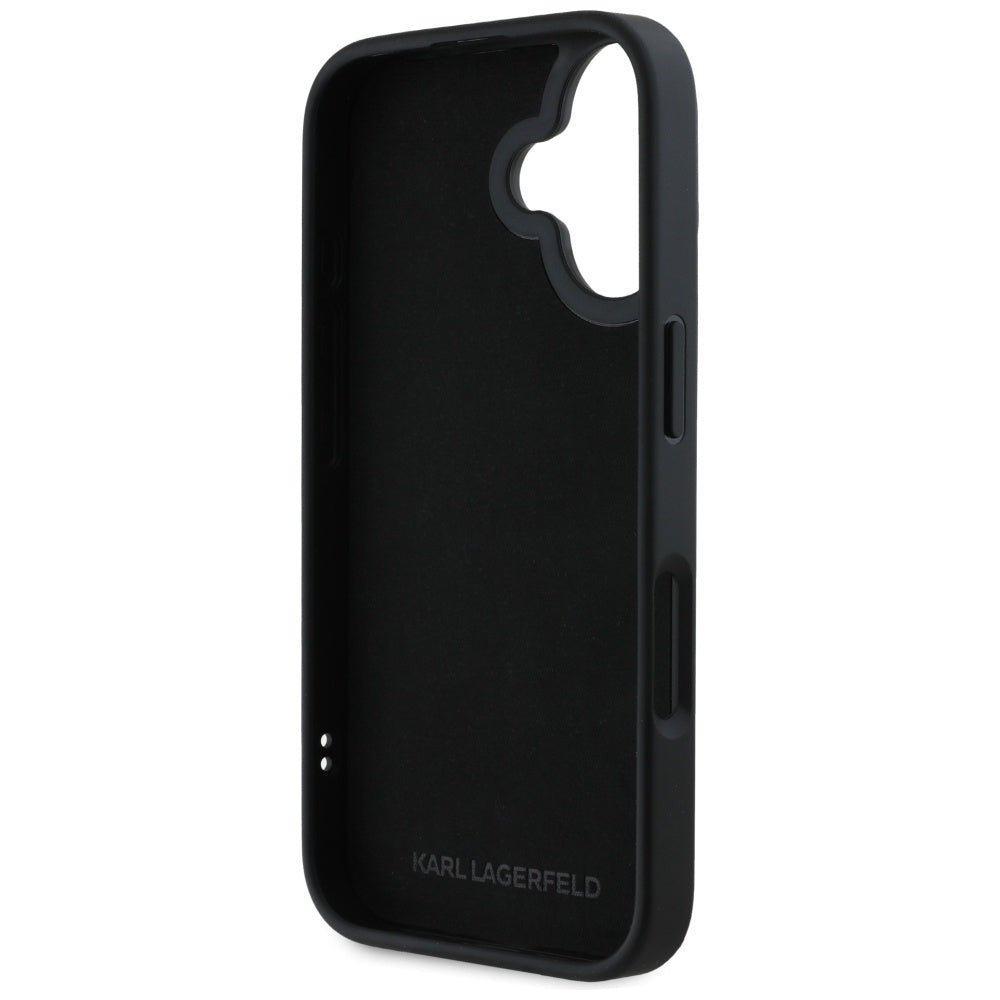Futrola za Apple iPhone 16, Karl Lagerfeld, 3D Rubber Elongated Gliiter Logo, Crna