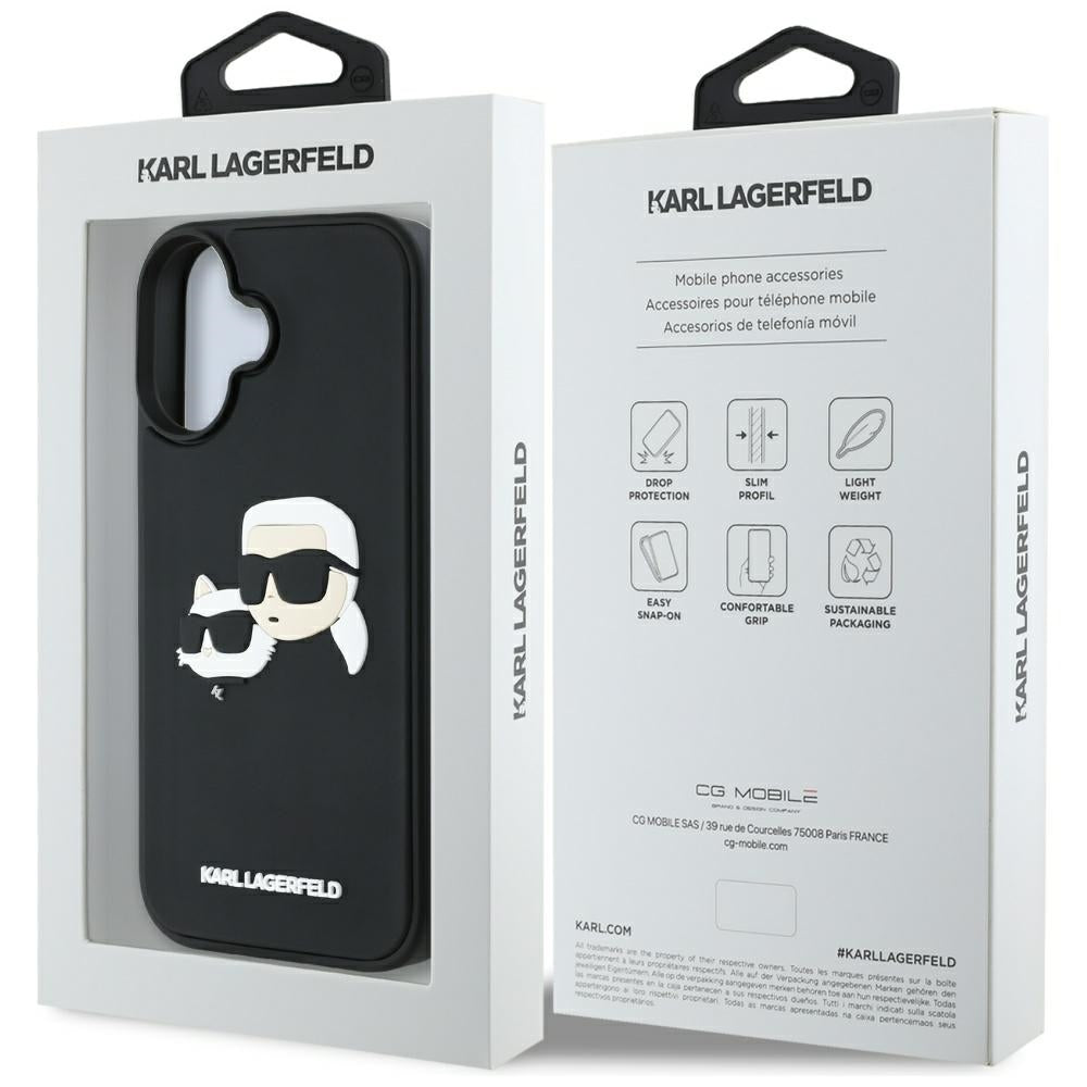 Futrola za Apple iPhone 16, Karl Lagerfeld, 3D Rubber Karl & Choupette, Crna