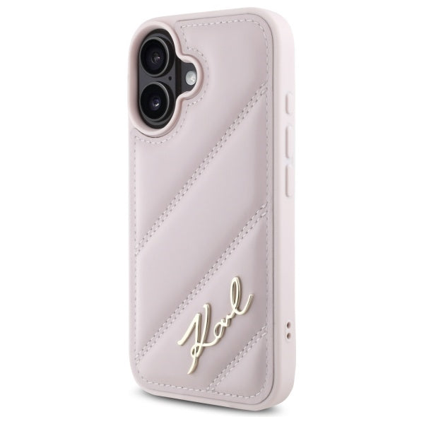 Futrola za Apple iPhone 16, Karl Lagerfeld, Diagonal Quilted Script, Roze