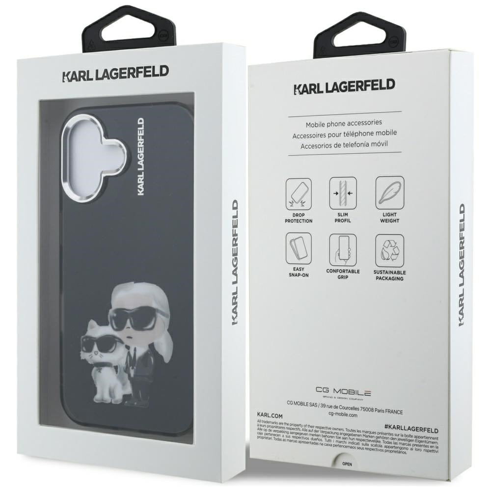 Futrola za Apple iPhone 16, Karl Lagerfeld, IML Aquarelle Logo Karl & Choupette, Crna