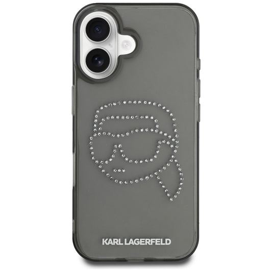 Futrola za Apple iPhone 16, Karl Lagerfeld, IML Rhinestones Karl's Head, Crna