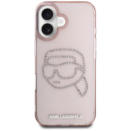Futrola za Apple iPhone 16, Karl Lagerfeld, IML Rhinestones Karl's Head, Roze