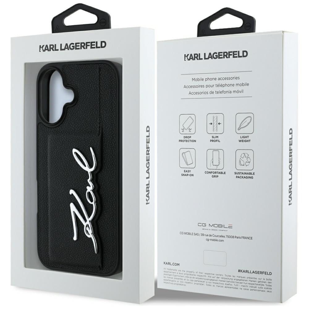 Futrola za Apple iPhone 16, Karl Lagerfeld, Metal Signature, Crna