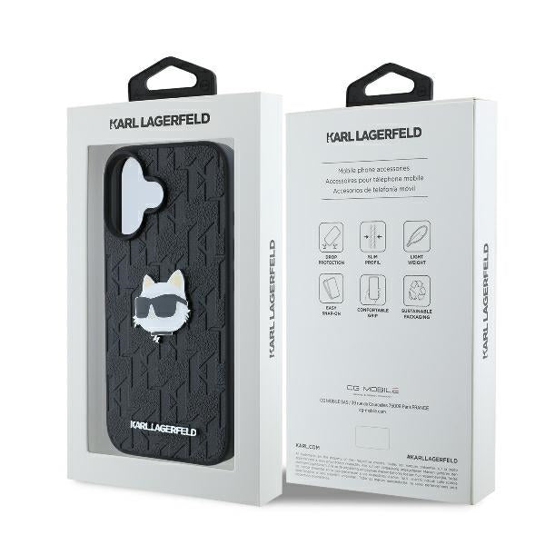 Futrola za Apple iPhone 16, Karl Lagerfeld, Monogram Choupette's Head, Crna