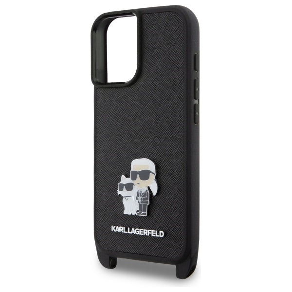 Futrola za Apple iPhone 16, Karl Lagerfeld, Saffiano Crossbody Metal Pin Karl & Choupette, Bela
