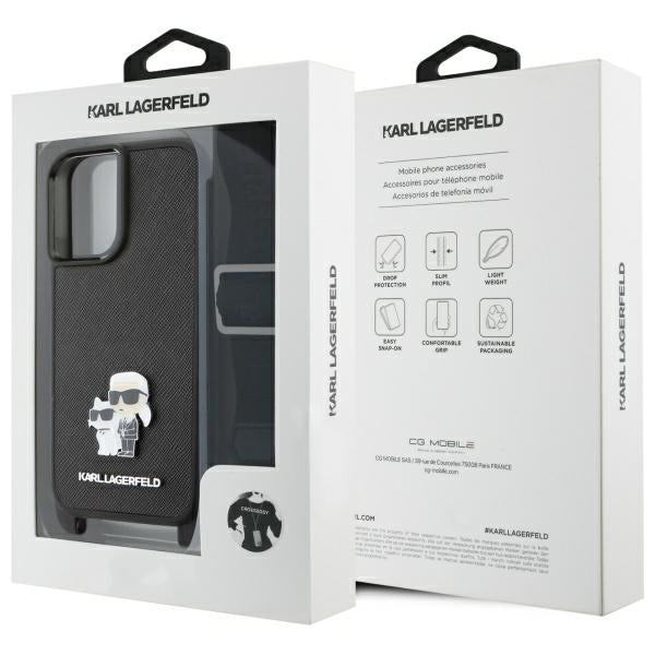 Futrola za Apple iPhone 16, Karl Lagerfeld, Saffiano Crossbody Metal Pin Karl & Choupette, Bela