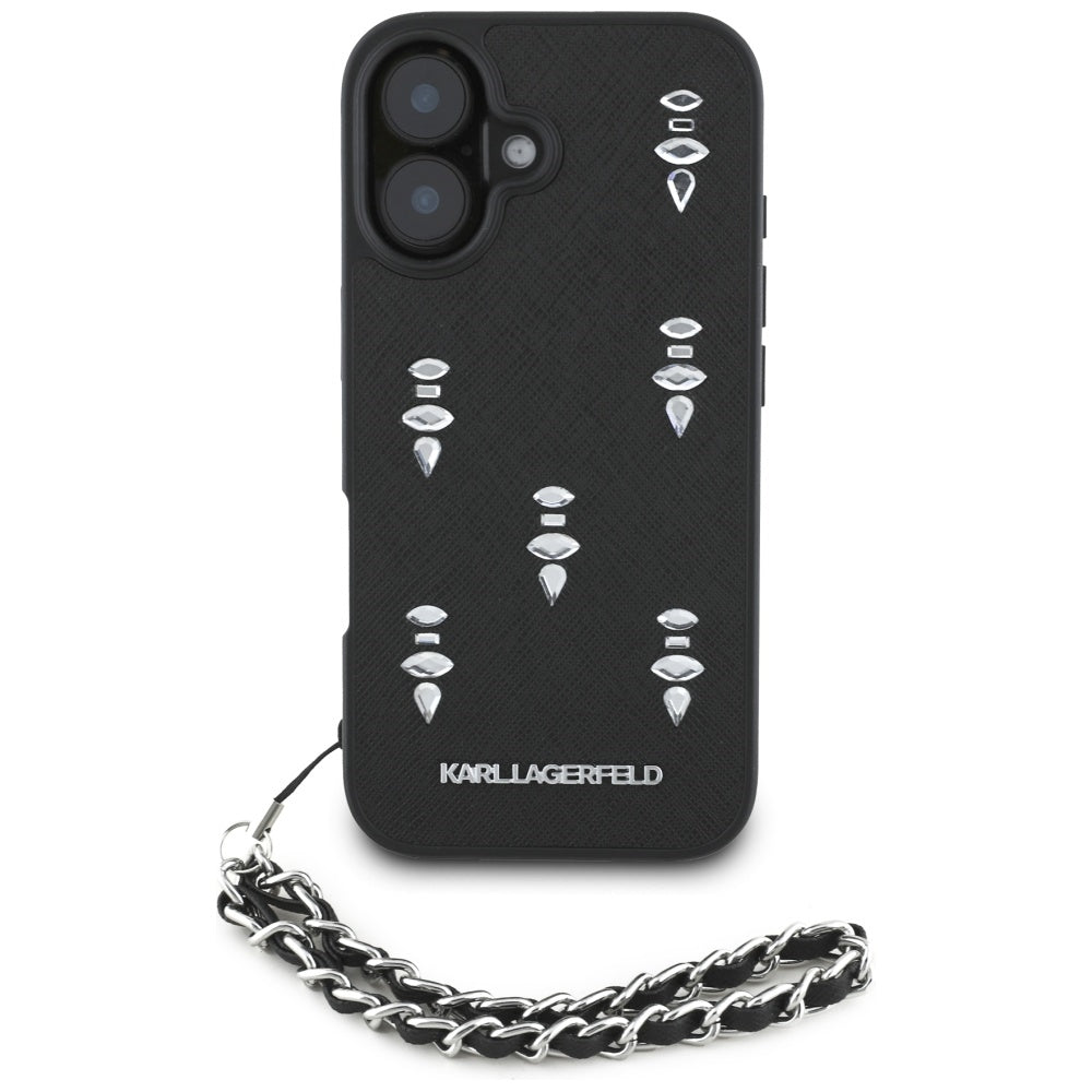 Futrola za Apple iPhone 16, Karl Lagerfeld, Saffiano Crystals & Charm, Crna