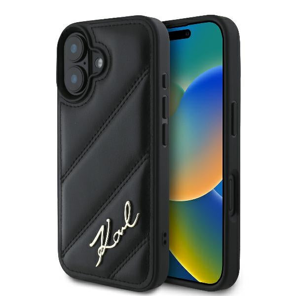 Futrola za Apple iPhone 16 Plus, Karl Lagerfeld, Diagonal Quilted Script, Crna