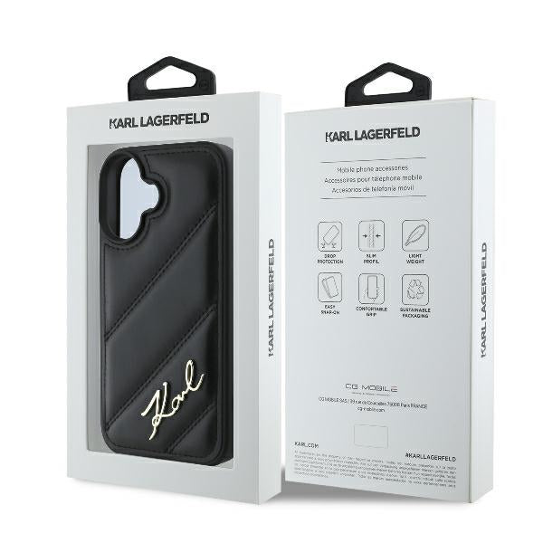 Futrola za Apple iPhone 16 Plus, Karl Lagerfeld, Diagonal Quilted Script, Crna