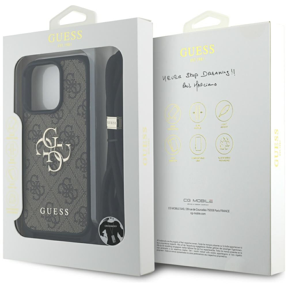 Futrola za Apple iPhone 16 Pro, Guess, 4G CBDY Big Logo with Cord Strap, Braon