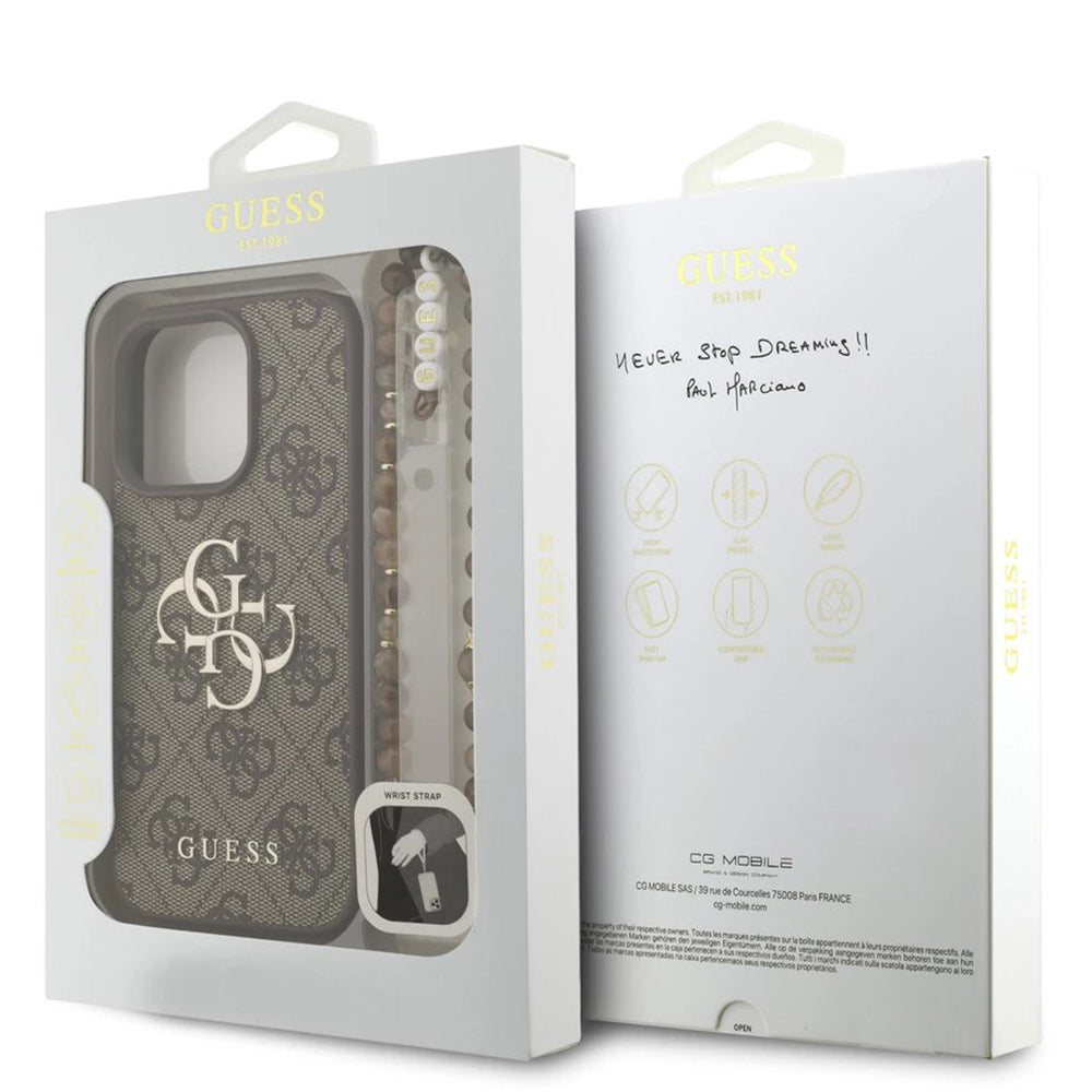 Futrola za Apple iPhone 16 Pro, Guess, 4G Classic Logo with Strap, Braon