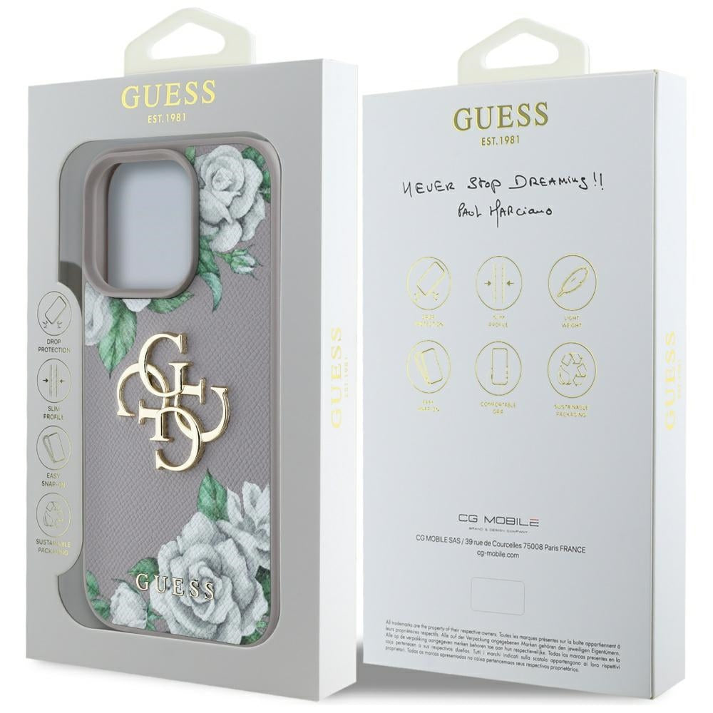 Futrola za Apple iPhone 16 Pro, Guess, 4G Grained Roses Big Logo, Ljubičasta
