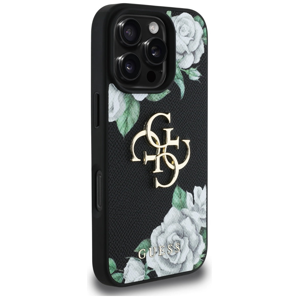 Futrola za Apple iPhone 16 Pro, Guess, 4G Grained Roses Big Logo, Crna
