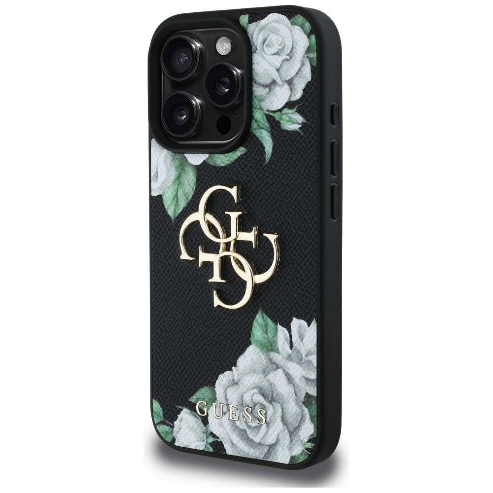 Futrola za Apple iPhone 16 Pro, Guess, 4G Grained Roses Big Logo, Crna