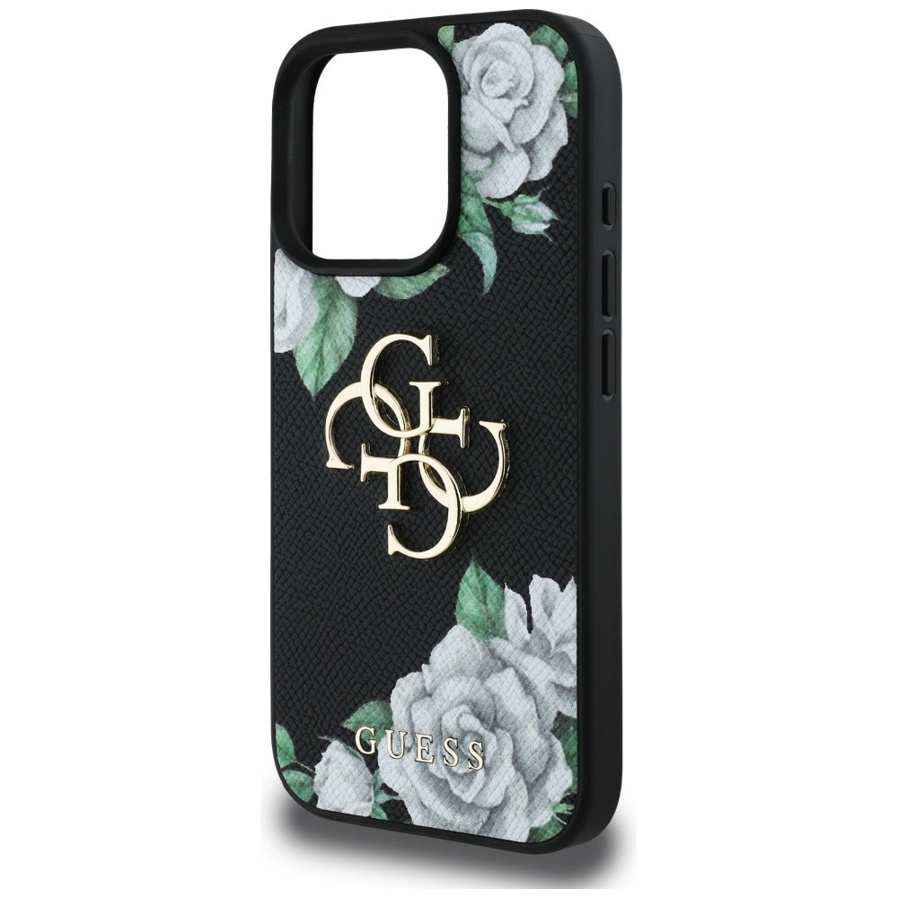 Futrola za Apple iPhone 16 Pro, Guess, 4G Grained Roses Big Logo, Crna